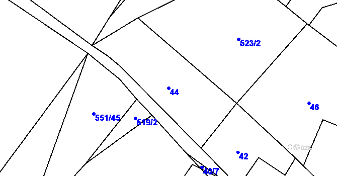 Parcela st. 44 v KÚ Nemilkov, Katastrální mapa