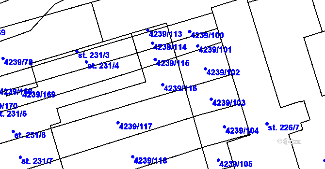 Parcela st. 4239/116 v KÚ Nemochovice, Katastrální mapa