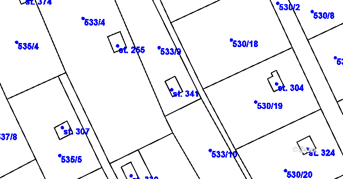 Parcela st. 341 v KÚ Nemojany, Katastrální mapa