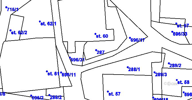 Parcela st. 287 v KÚ Nemojov, Katastrální mapa