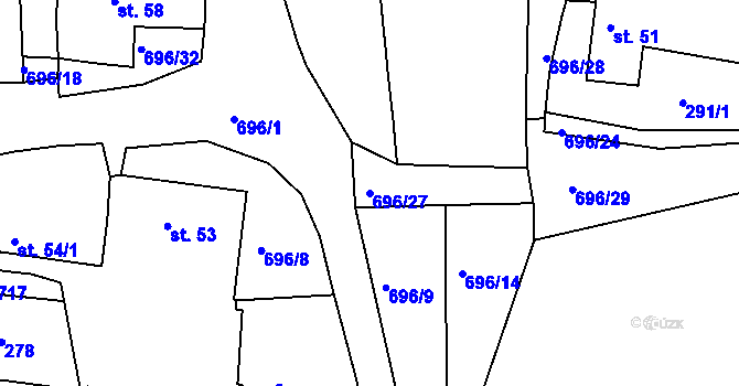 Parcela st. 696/27 v KÚ Nemojov, Katastrální mapa