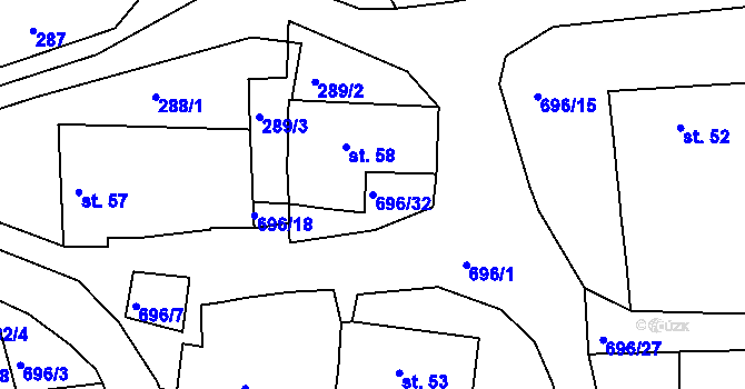 Parcela st. 696/32 v KÚ Nemojov, Katastrální mapa