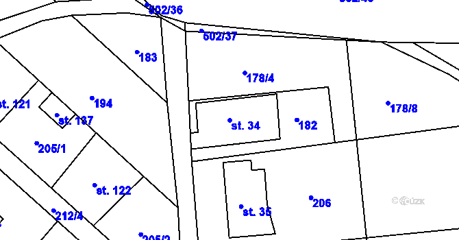 Parcela st. 34 v KÚ Dolní Nemojov, Katastrální mapa