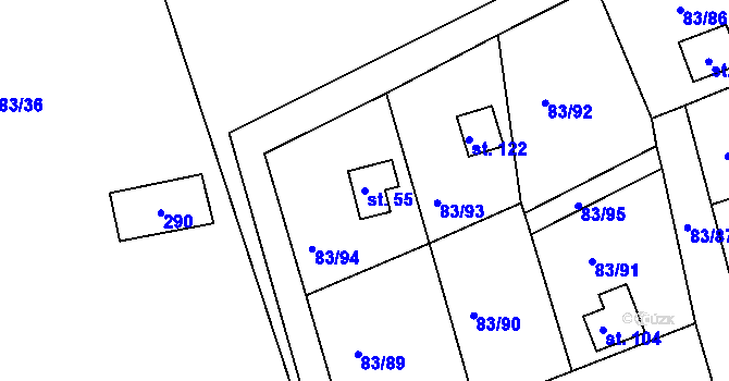 Parcela st. 55 v KÚ Starobucké Debrné, Katastrální mapa