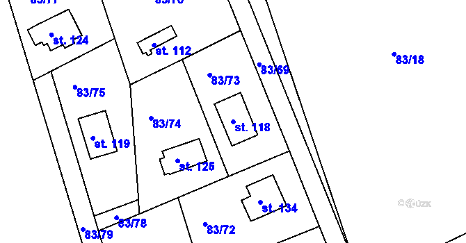 Parcela st. 118 v KÚ Starobucké Debrné, Katastrální mapa