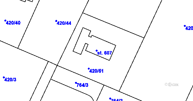 Parcela st. 607 v KÚ Nemošice, Katastrální mapa