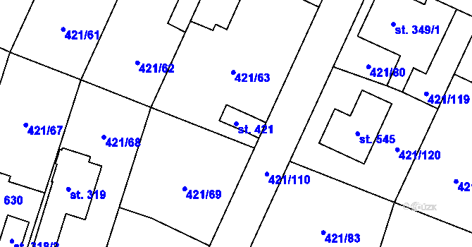 Parcela st. 421 v KÚ Nemošice, Katastrální mapa