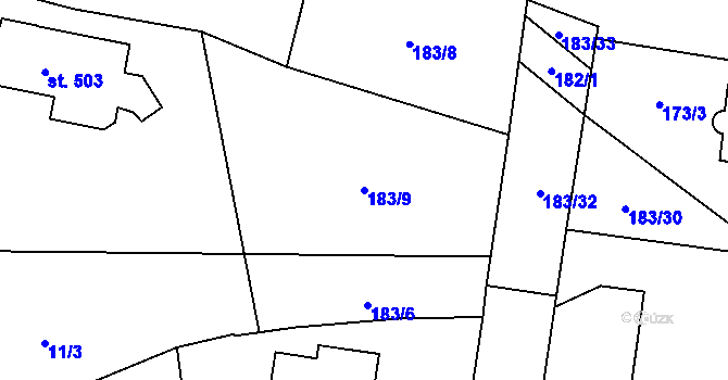 Parcela st. 183/9 v KÚ Nemošice, Katastrální mapa