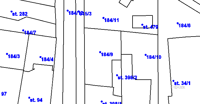 Parcela st. 184/9 v KÚ Nemošice, Katastrální mapa