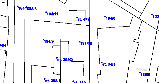 Parcela st. 184/10 v KÚ Nemošice, Katastrální mapa