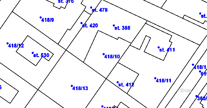 Parcela st. 418/10 v KÚ Nemošice, Katastrální mapa