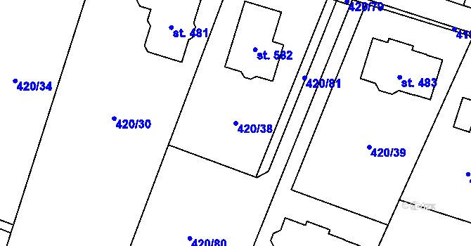 Parcela st. 420/38 v KÚ Nemošice, Katastrální mapa
