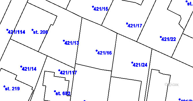Parcela st. 421/16 v KÚ Nemošice, Katastrální mapa