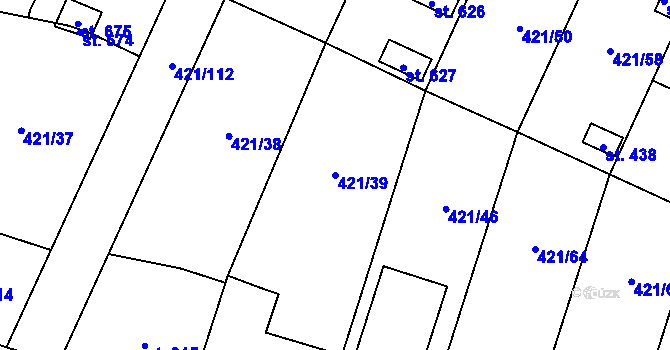 Parcela st. 421/39 v KÚ Nemošice, Katastrální mapa