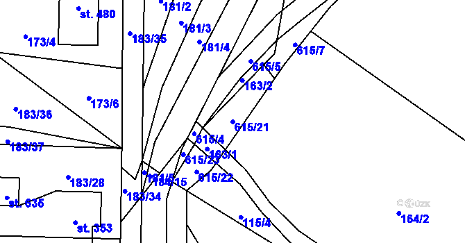 Parcela st. 615/21 v KÚ Nemošice, Katastrální mapa