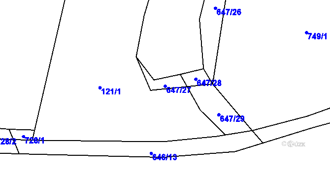 Parcela st. 647/27 v KÚ Nemošice, Katastrální mapa