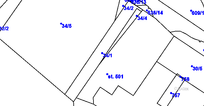 Parcela st. 34/1 v KÚ Nemošice, Katastrální mapa