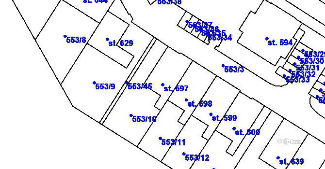 Parcela st. 597 v KÚ Nemošice, Katastrální mapa