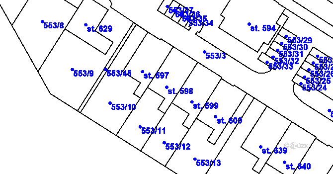 Parcela st. 598 v KÚ Nemošice, Katastrální mapa