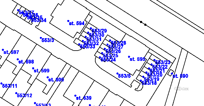 Parcela st. 553/25 v KÚ Nemošice, Katastrální mapa