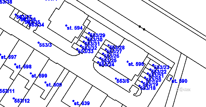 Parcela st. 553/26 v KÚ Nemošice, Katastrální mapa