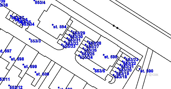 Parcela st. 553/27 v KÚ Nemošice, Katastrální mapa