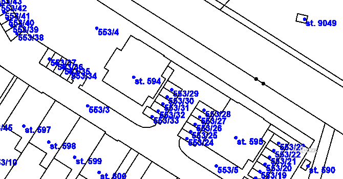 Parcela st. 553/29 v KÚ Nemošice, Katastrální mapa