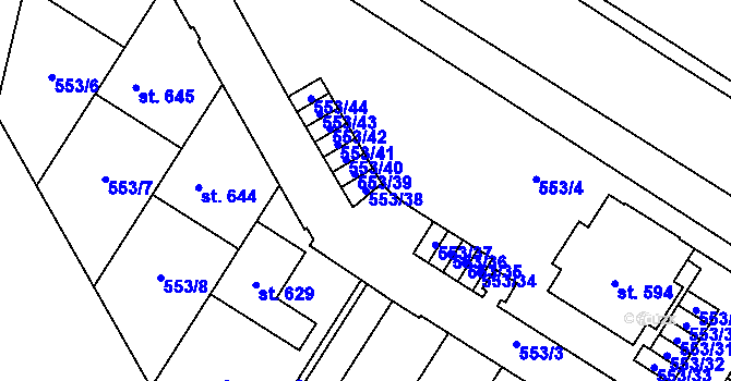 Parcela st. 553/38 v KÚ Nemošice, Katastrální mapa