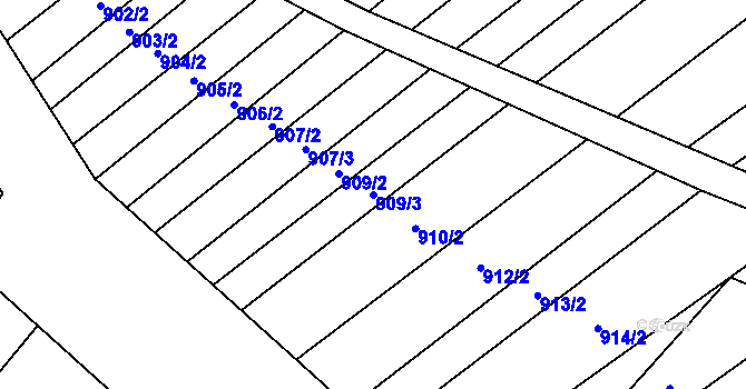 Parcela st. 909/3 v KÚ Nemotice, Katastrální mapa