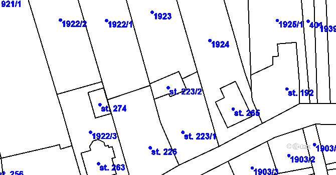 Parcela st. 223/2 v KÚ Nemotice, Katastrální mapa