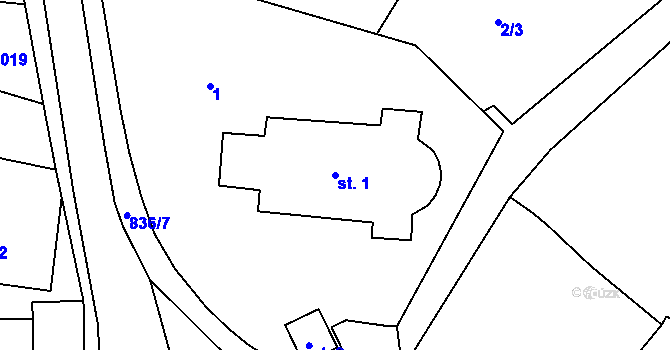 Parcela st. 1 v KÚ Nemyčeves, Katastrální mapa