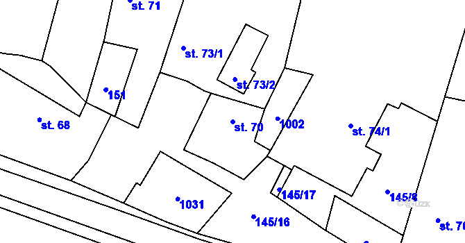 Parcela st. 70 v KÚ Nemyčeves, Katastrální mapa