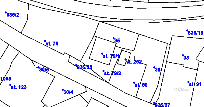 Parcela st. 79/1 v KÚ Nemyčeves, Katastrální mapa