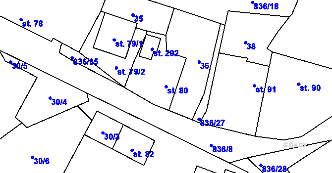 Parcela st. 80 v KÚ Nemyčeves, Katastrální mapa