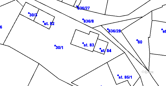 Parcela st. 83 v KÚ Nemyčeves, Katastrální mapa