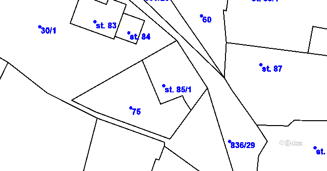 Parcela st. 85/1 v KÚ Nemyčeves, Katastrální mapa