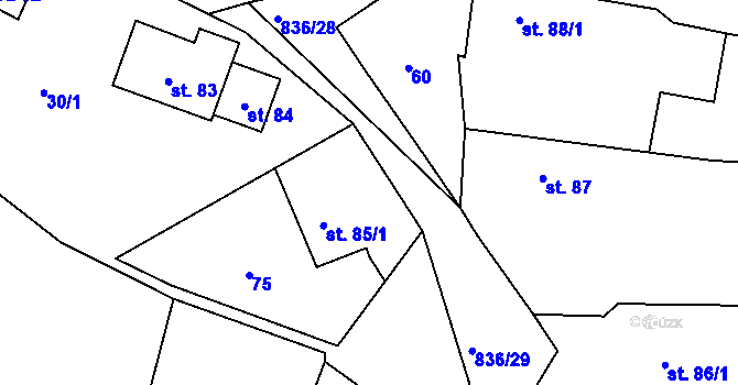 Parcela st. 85/2 v KÚ Nemyčeves, Katastrální mapa