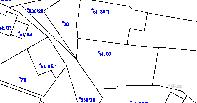 Parcela st. 87 v KÚ Nemyčeves, Katastrální mapa