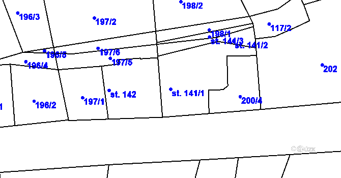 Parcela st. 141/1 v KÚ Nemyčeves, Katastrální mapa