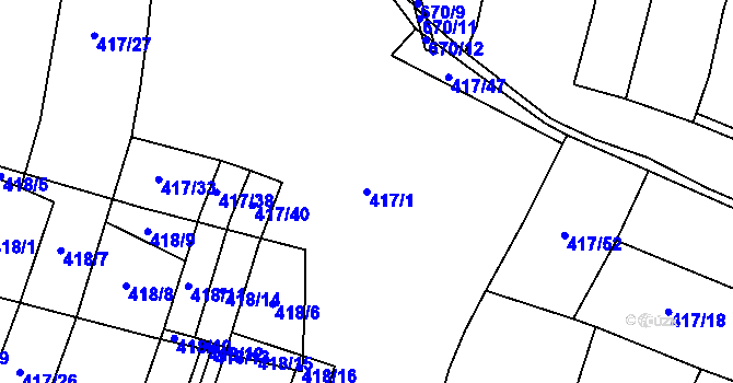 Parcela st. 417/1 v KÚ Nemyčeves, Katastrální mapa