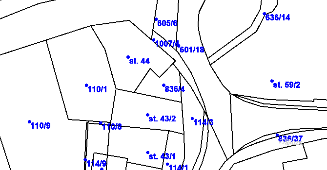 Parcela st. 836/4 v KÚ Nemyčeves, Katastrální mapa