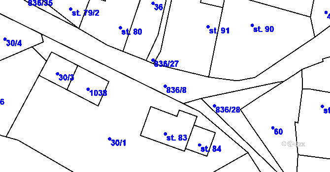 Parcela st. 836/8 v KÚ Nemyčeves, Katastrální mapa