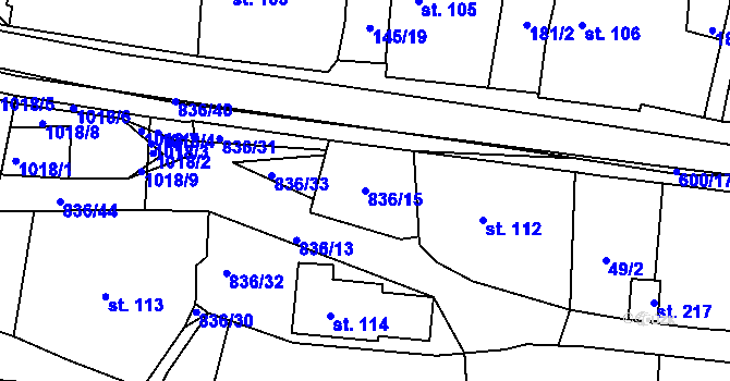 Parcela st. 836/15 v KÚ Nemyčeves, Katastrální mapa