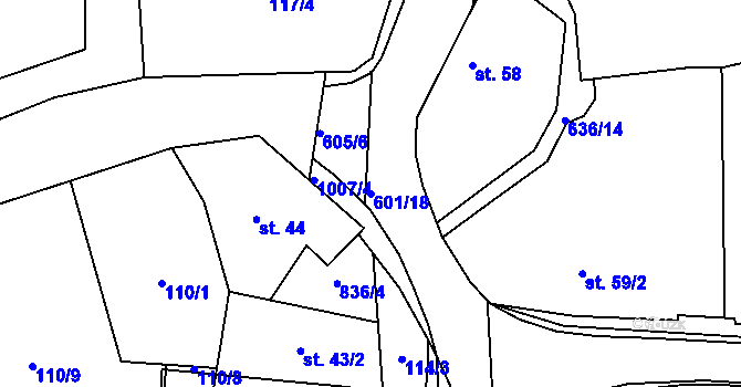 Parcela st. 601/18 v KÚ Nemyčeves, Katastrální mapa