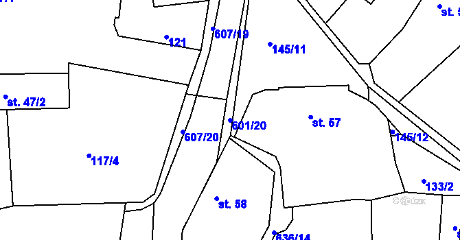 Parcela st. 601/20 v KÚ Nemyčeves, Katastrální mapa