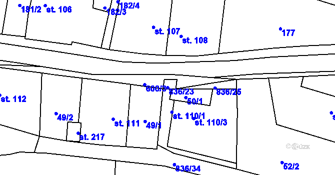 Parcela st. 836/23 v KÚ Nemyčeves, Katastrální mapa