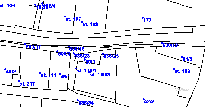 Parcela st. 836/25 v KÚ Nemyčeves, Katastrální mapa