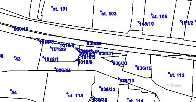 Parcela st. 836/31 v KÚ Nemyčeves, Katastrální mapa