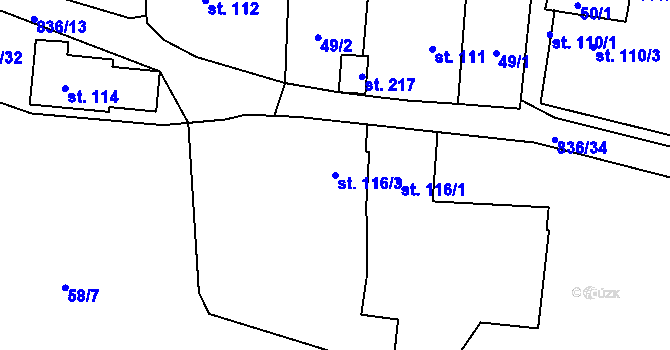 Parcela st. 116/3 v KÚ Nemyčeves, Katastrální mapa