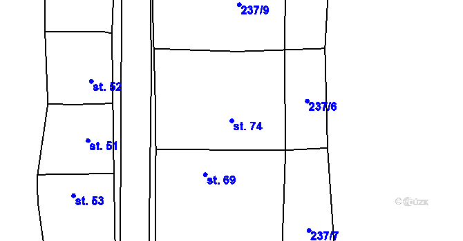 Parcela st. 74 v KÚ Nemyslovice, Katastrální mapa